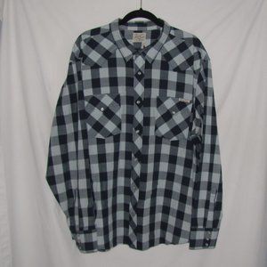Mens' Lucky Brand Blue Plaid Western Pearl Snap Shirt Size XXL 2XL